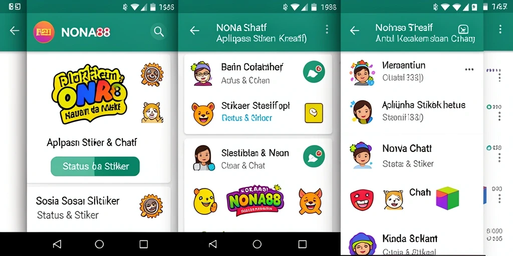 Antarmuka NONA88 dengan berbagai pilihan stiker untuk status.